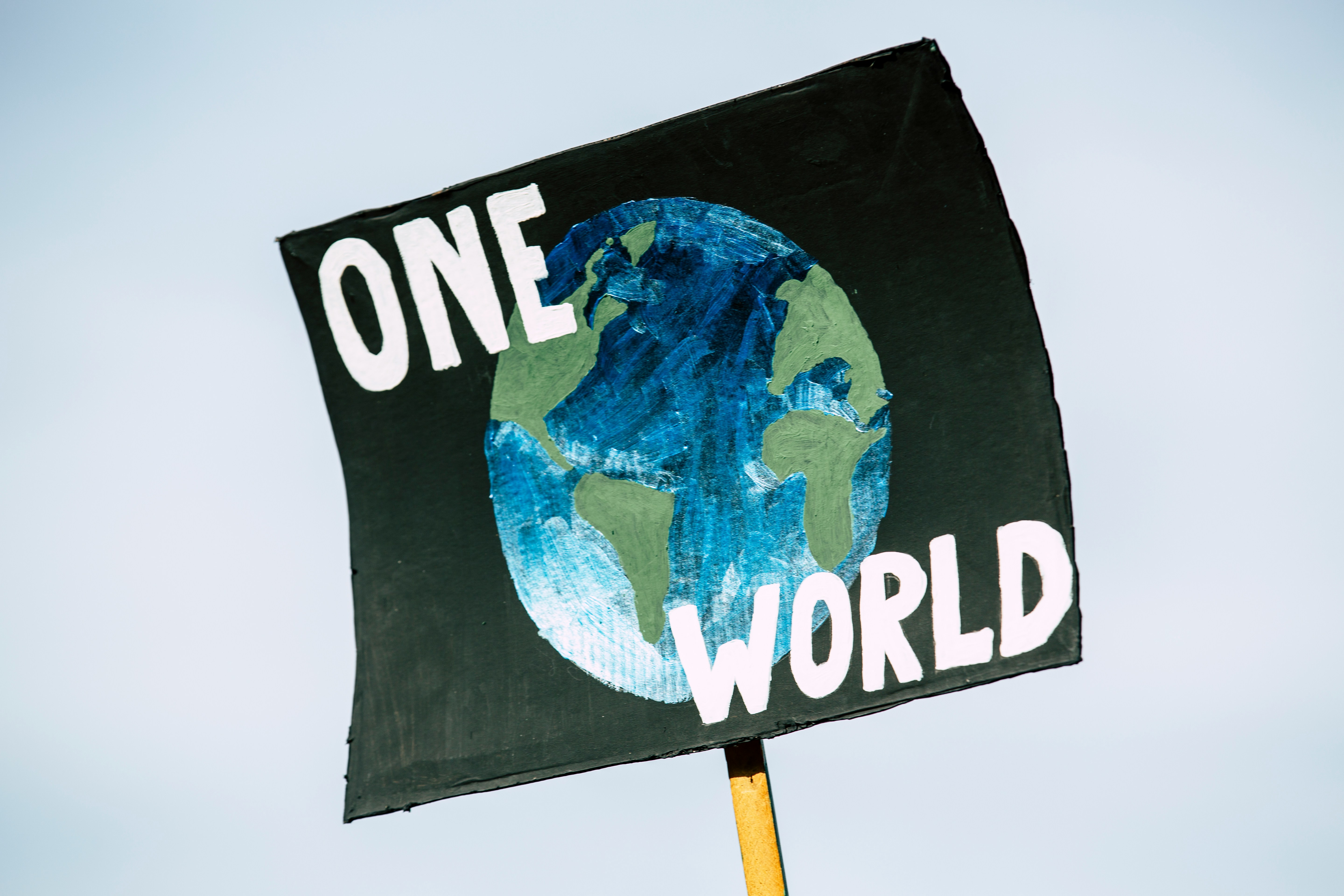 Image of the earth with the text: one world