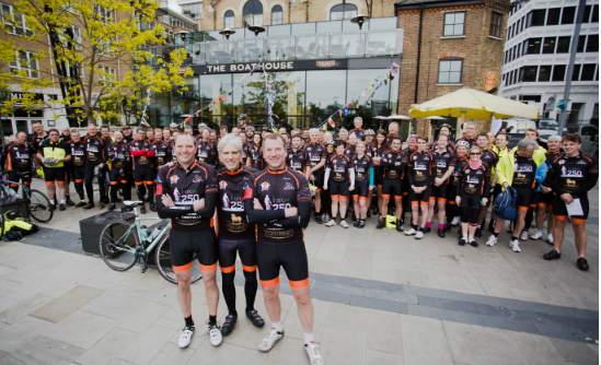 Riders ready to leave The Boatman pub, Putney
