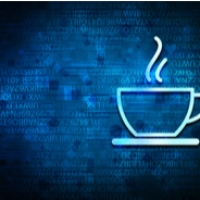 Coffee cup on blue background